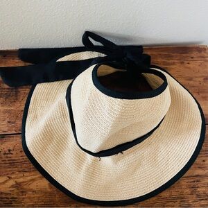 Cream And Black Sun Hat - Wide Brim